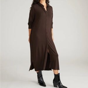 NWT Oui Knit Tunic Shirt Dress Long Button Up Sheer Knit Cardigan Brown Size 6